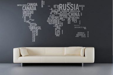New Wall Sticker World Map in Grey Wall Color