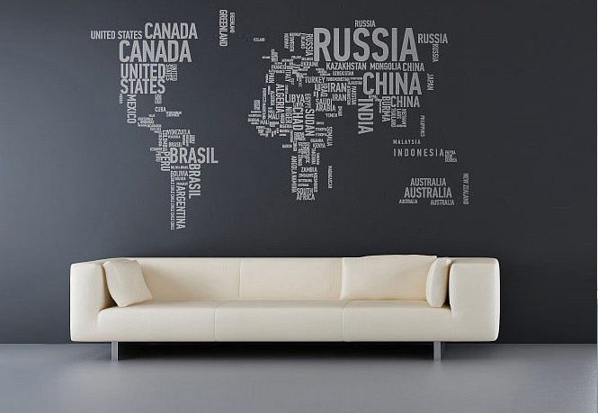 New Wall Sticker World Map in Grey Wall Color