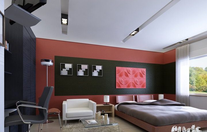 Rendering Interior Design Bedroom with Red and Black color