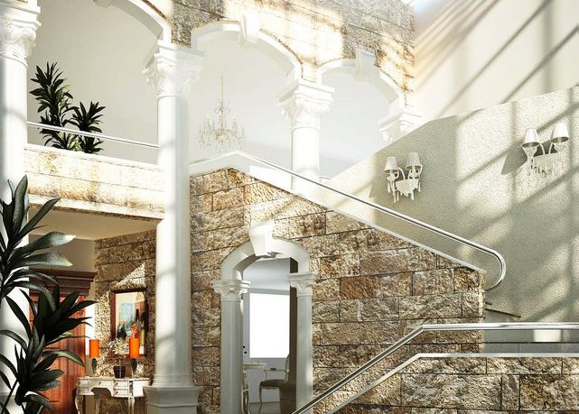 Rendering Terrace Stairs Stone and White Design