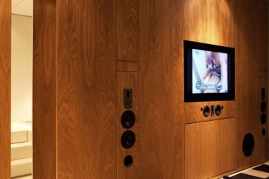 Small Space Entertainment Unit with Wooden Wall