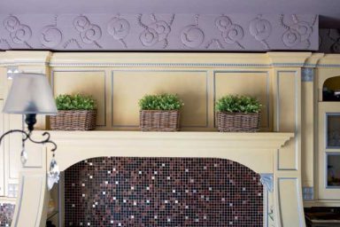 Tiles Wall Decorating Living Room with flower Vase on Wall