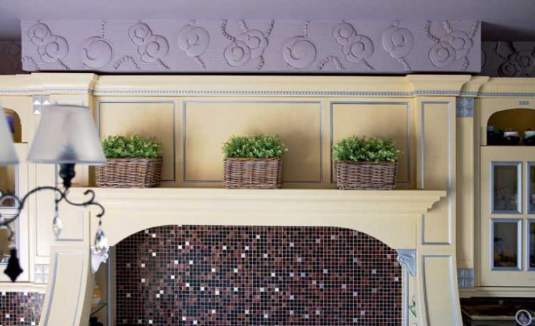 Tiles Wall Decorating Living Room with flower Vase on Wall