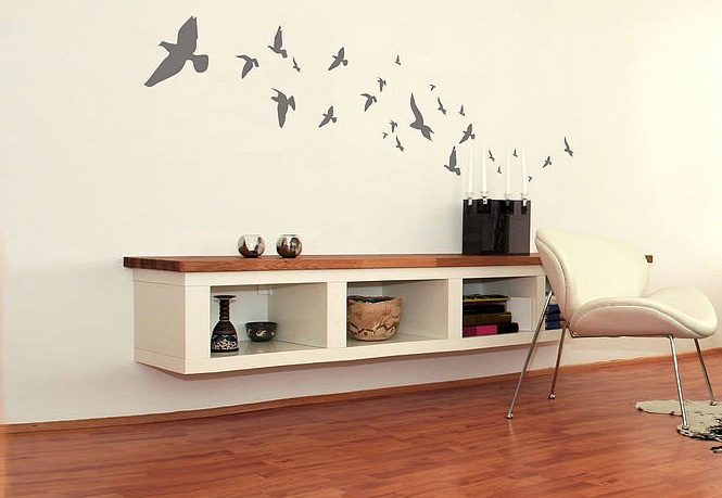 Wall Sticker Flock of Grey Birds in Living Room
