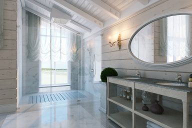Amazing Shower and Sink White Bathroom with Sloping Ceiling Ideas