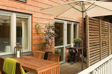 Apartment Outdoor Design with Wooden Floor Application