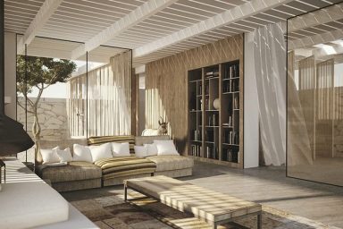 Awesome Desert House Interior with Wooden Ceiling and Furniture