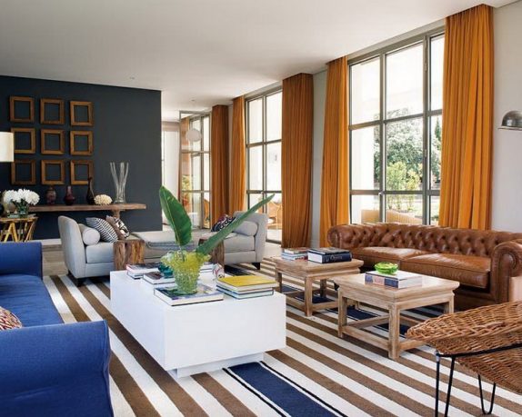 Cool Living Room Design with Striped Rugs Ideas