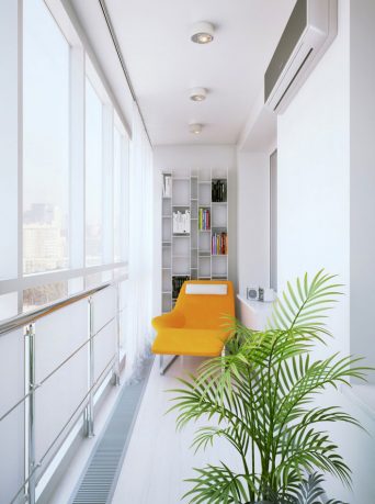 Coridor Reading Nook with Orange Chairs and Plants