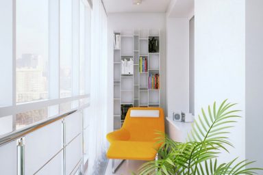 Coridor Reading Nook with Orange Chairs and Plants