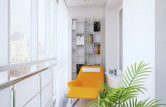 Coridor Reading Nook with Orange Chairs and Plants