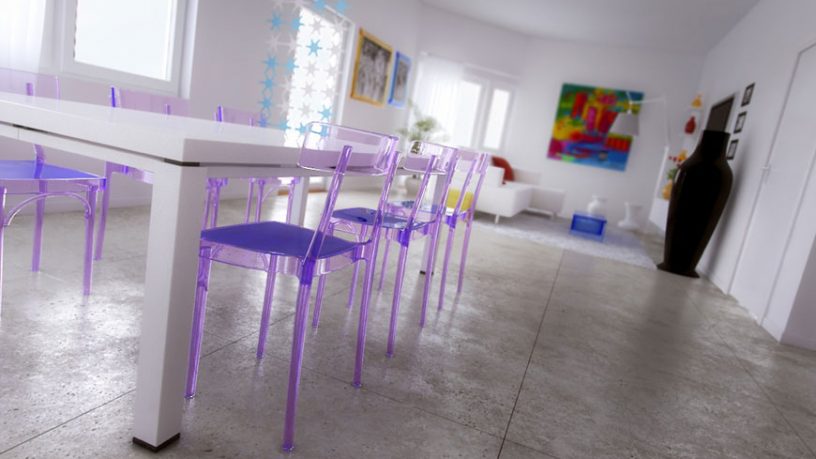 Dinning Table with Purple Plastic Chair Rainbow