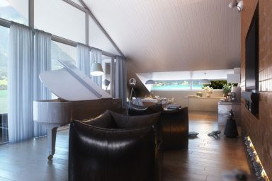 Focal Point of the Living Room with Black Luxury Sofa
