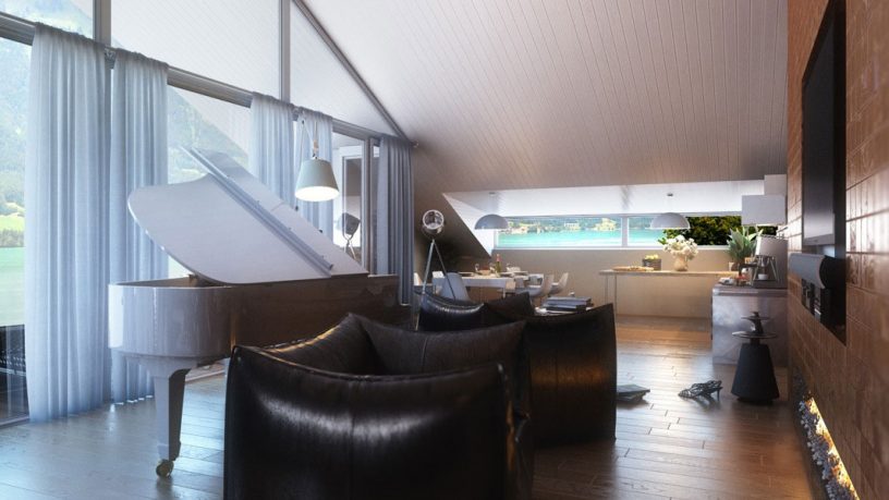 Focal Point of the Living Room with Black Luxury Sofa