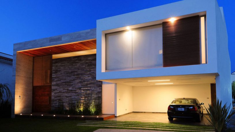 Front View Modern House with Tiles Wall Decor