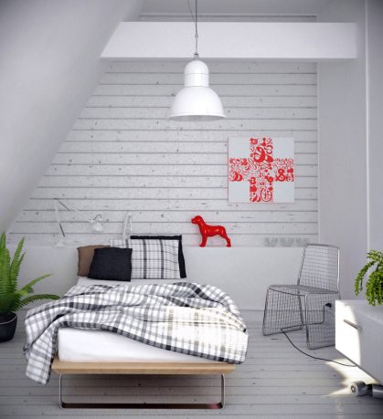 Grey Bedroom Design with Wooden Wall Ideas