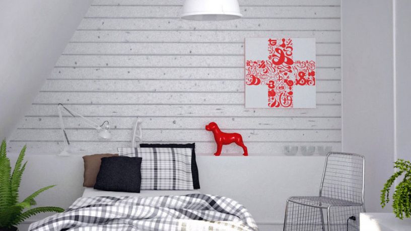 Grey Bedroom Design with Wooden Wall Ideas
