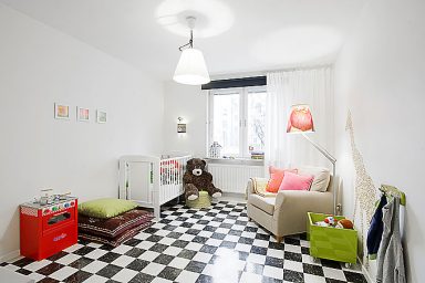 Kids Room Apartment with Black and White Checkered Floor Decor