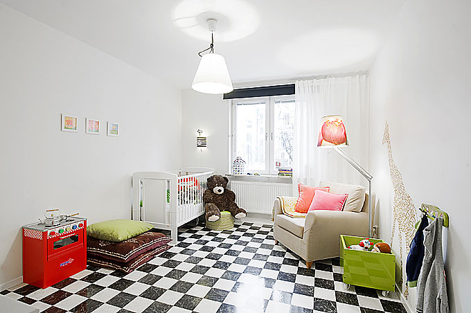Kids Room Apartment with Black and White Checkered Floor Decor