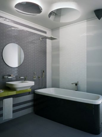 Modern Grey Bathroom with Bath Lighting