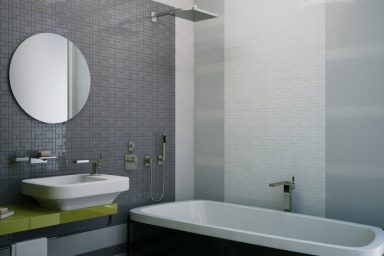 Modern Grey Bathroom with Bath Lighting