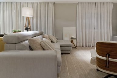 Modern Grey Sofa with Stripeed Pillow Decor