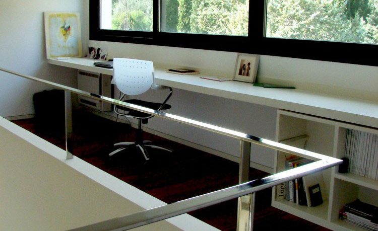 Modern Home Workspace with Forest View