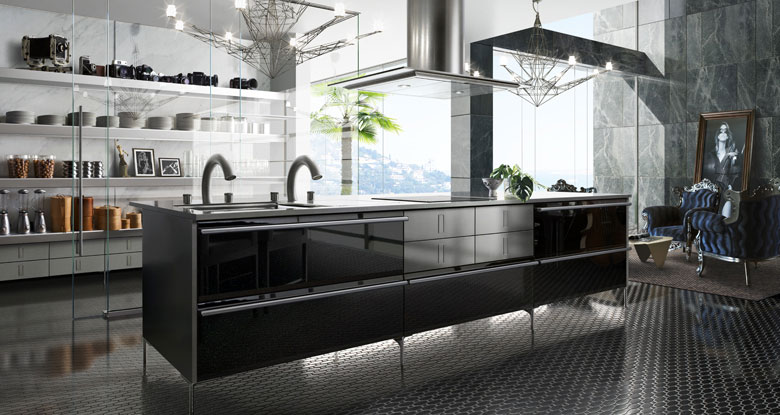 Modern Kitchen With Black Luxury Shelfs