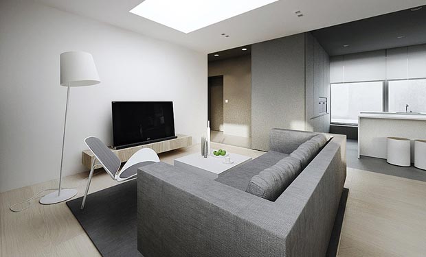 Modern Living Room White with LCD TV