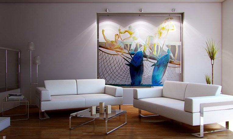 Modern White Sofa Living Room and Wood Floor