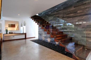Modern Wooden Stairs with Glass