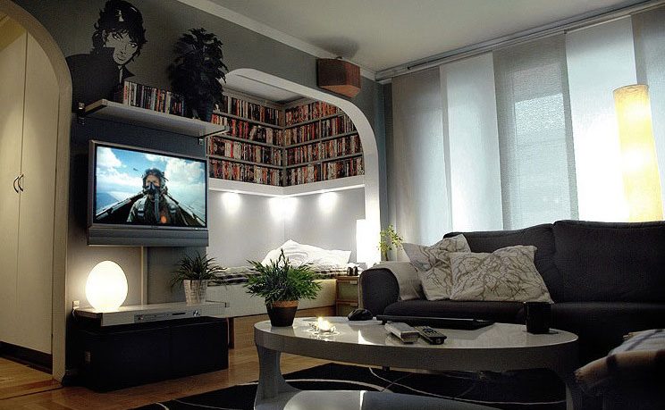 Awesome Home Entertainment System Setup with Movie Rack Collection