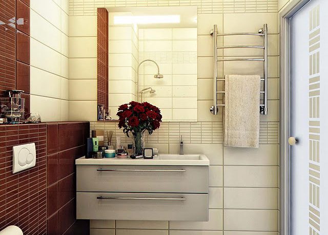 Bathroom Colour Blocking Dark Brown and Beige Design