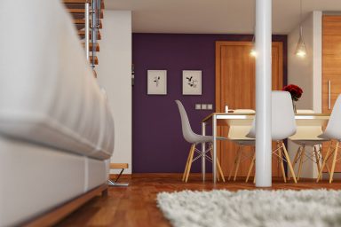 Beautiful Dining Area with Wall Purple Color