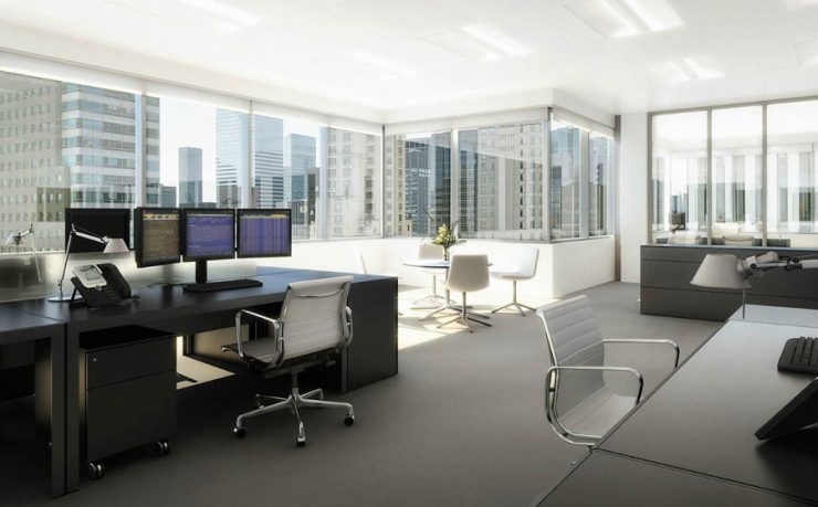 Black and White Stock Broker Workspace