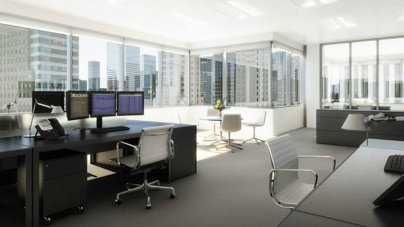 Black and White Stock Broker Workspace