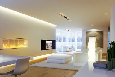 Cool White Living Room with Amazing Lighting