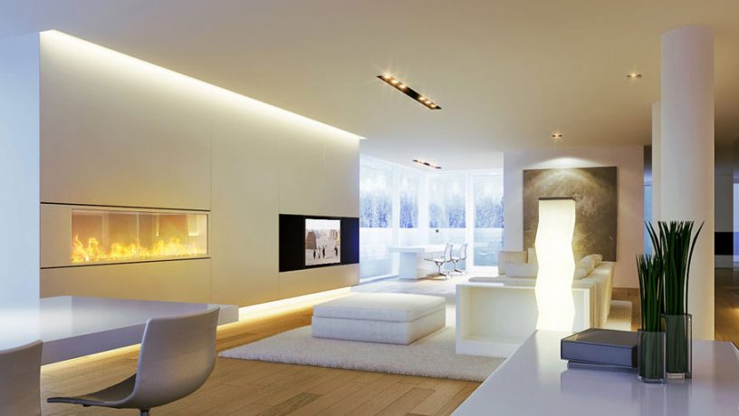 Cool White Living Room with Amazing Lighting
