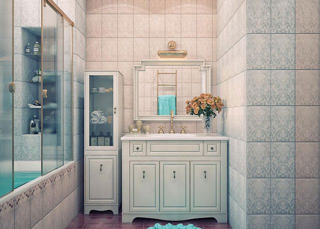 Cream and Blue Wall Color Luxury Bathroom