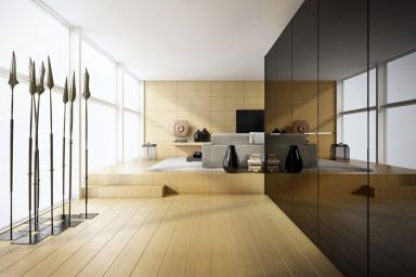 Minimalist Loft Living Room Natural Lighting and Wooden Wall
