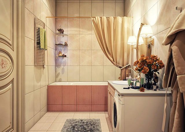 Modern Darker with Red Bathtub and Washing Machine