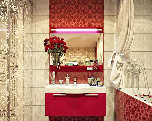 Modern Sink on a Vintage Red and Cream Color