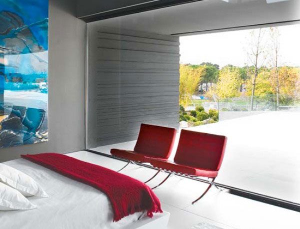 Modern White Bedroom with red Elements