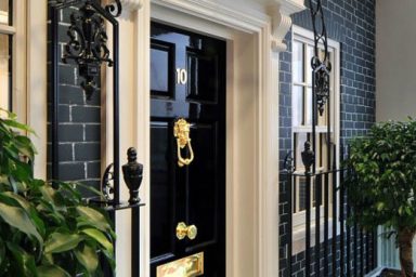 Number 10 Downing Street Replica with Black Brickwall Decor