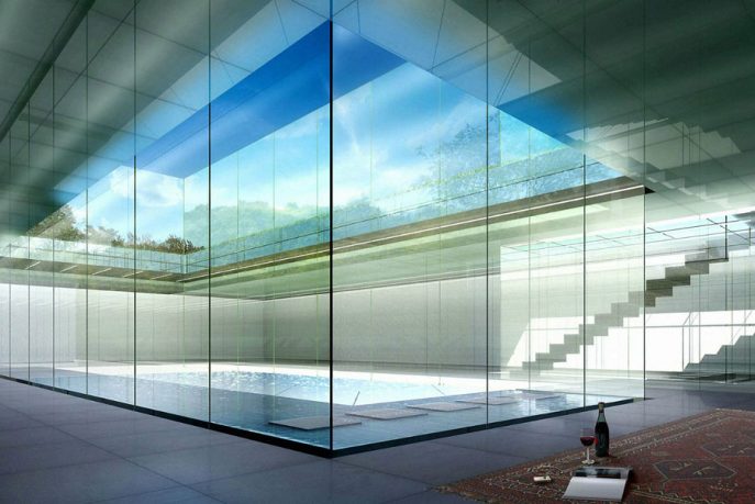 Part Outdoor Fantastic Pool with Glass Wall Ideas