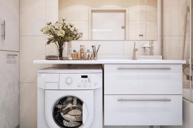 Practical White Sink with Washing Machine