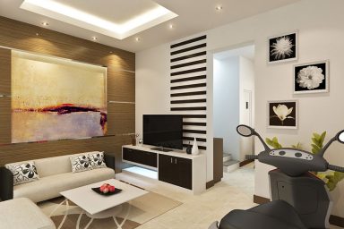 Small Space Living with LCD TV and White Color
