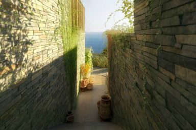 Stone Retaining Walls Narrow Passage Scenic View