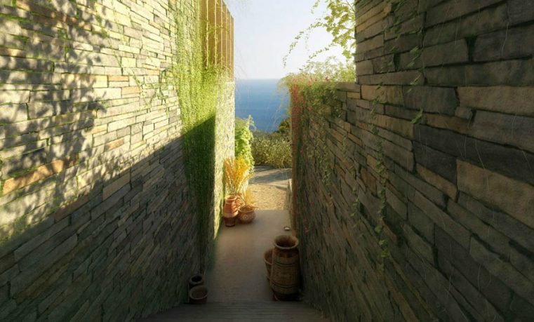 Stone Retaining Walls Narrow Passage Scenic View