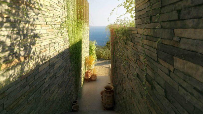 Stone Retaining Walls Narrow Passage Scenic View